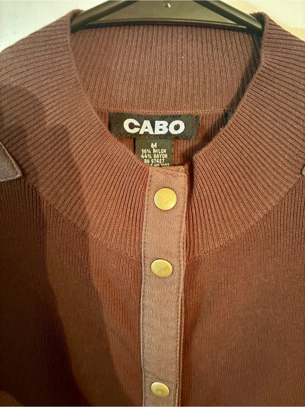Woman’s  Brown Snap-Front Ribbed Sweater